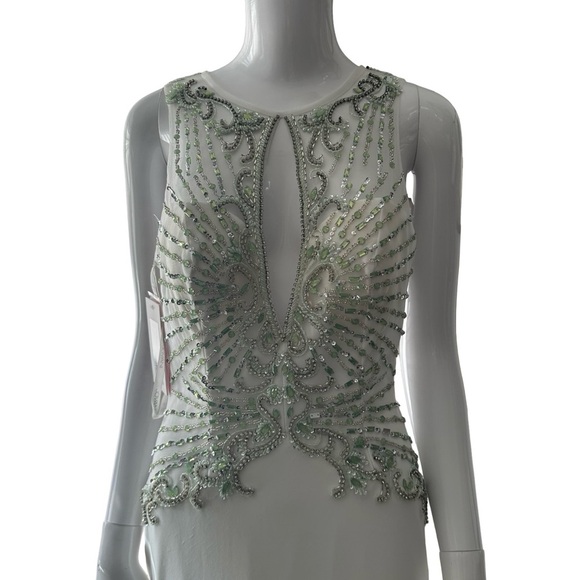 JVN by Jovani White and Green Long Sleeve Dress - Picture 4 of 9